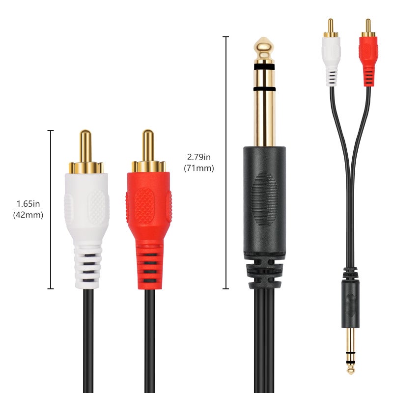 SiYear كابل تقسيم صوتي Y مع موصل TRS ستيريو ذكر 6.35 مم 1/4 بوصة إلى 2 RCA ذكر مطلي بالذهب (1.5 م) - Image 3